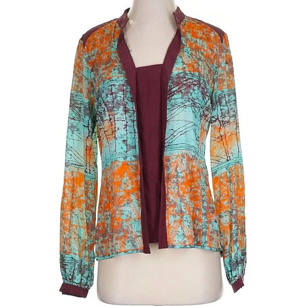 Hilton Hollis Abstract Print Open Front Blouse Jacket – Size 4
